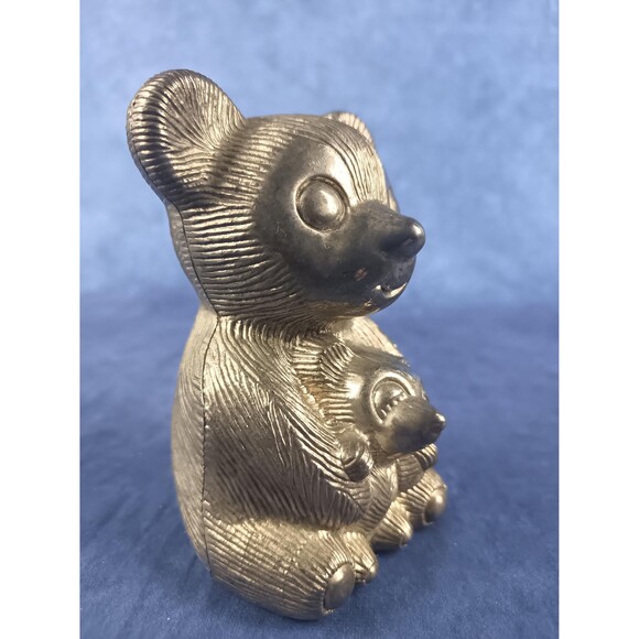 Silver Plated Teddy Bear Piggy Bank Coin Bank With Mom And Bear Cub - Picture 8 of 9